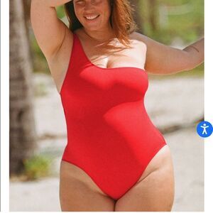 Andie The Wynwood Flat One Shoulder One Piece Swimsuit Cherry Red Size XXL